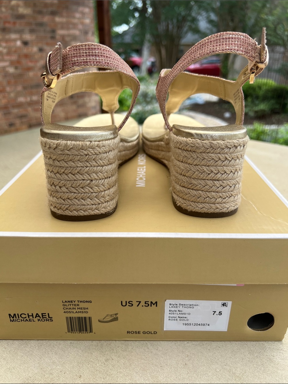 Michael Kors Pink Laney Thong Espadrille Wedge Sandals Rose Gold 7.5 - Picture 7 of 14